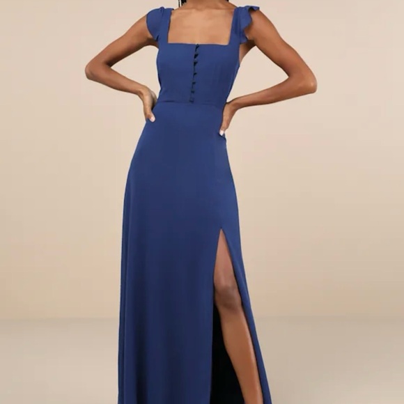 Lulus Dresses & Skirts - Lulu's Navy Blue Maxi Dress with Slit